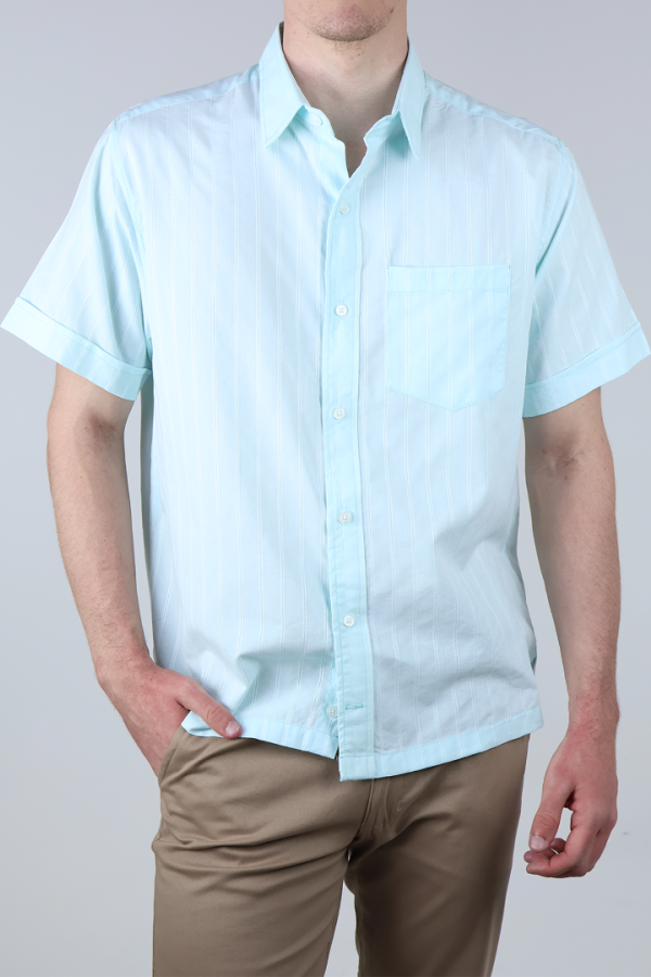 Camisa Casual Hombre Estilo Moderno Verde Agua Corte Regular Con Bolsa
